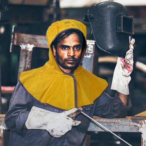 Breathable Welding Cap With Neck Shoulder Drape Cowhide Safety Leather Hood Welding Helmet Protector For Welder