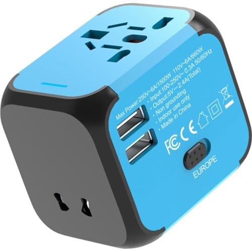 Electric Plug Power Socket Adapter International Travel Universal Charger Converter EU UK US AU with 2 USB Charging 2.4A LED