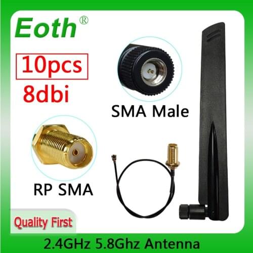 2.4g 10pcs 2.4GHz 5GHz 5.8Ghz wifi Antenna 8dBi SMA Male Connector wi fi 2.4 ghz 5G 5.8G Antena +21cm RP-SMA Pigtail Cable