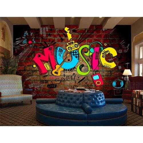 Photo wallpaper Trendy Musical Brick Wallpaper Bar Cafe Wall Decoration 3d Wallpaper mural papel de parede para quarto