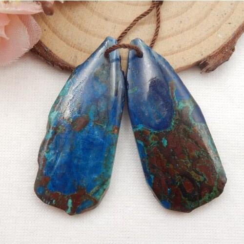 Semiprecious stone jewelry,birthday gift.Chrysocolla Earrings Beads 35x17x3mm8.5g