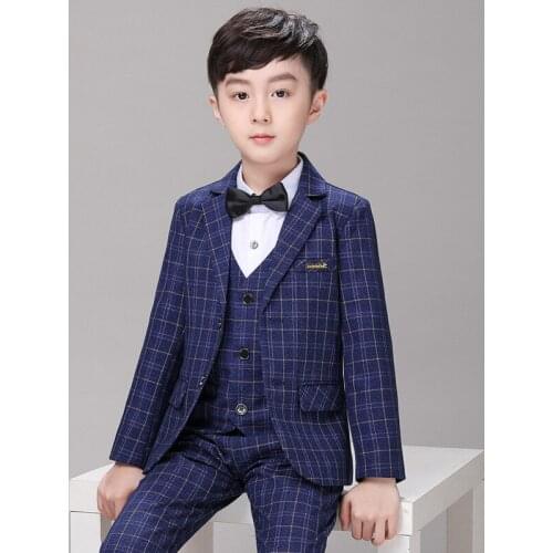 Kids Luxurious Formal Jacket+Vest Pants Bowtie 4pcs Wedding Suit Flower Boys Birthday Dress Gentleman Party Costume