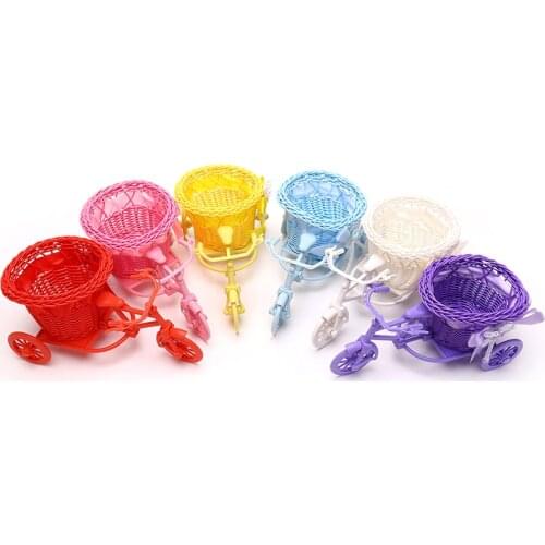 Flower Basket Rattan Flower Basket Vase Tricycle Bicycle Model Home Garden Wedding Party Decor Crafts Figurines Miniatures 2021