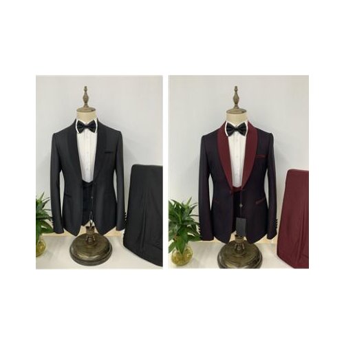 Tailor made Burgundy wine Red wedding suits men 3-piece formal Claret Peaked Lapel male Large Tuxedo groom fashion casual Blazer