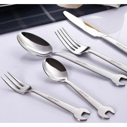 Shovel Wrench Shape Dessert Fork Dinner Set Stainless Steel Cutlery Tableware Set Kid Gift Kitchen Dinnerware Set pf92310