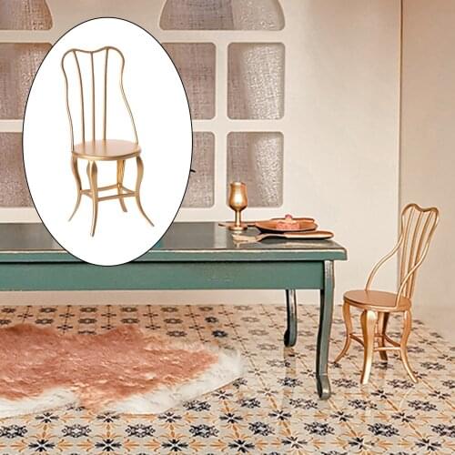 1:12 Scale Miniature Metal Model Chair Dollhouse Kitchen Living Room Bedroom Decoration Accessories