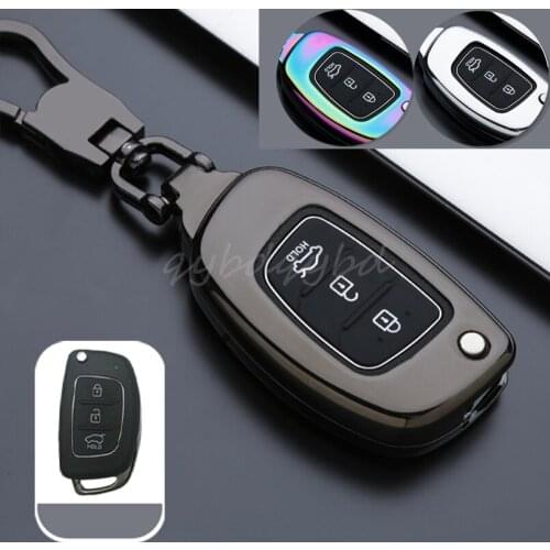 Metal+TPU Flip 3 Buttons Remote Start Car Key Cover Case Protector Holder Auto Accessories For Hyundai Tucson Santa Fe Elantra