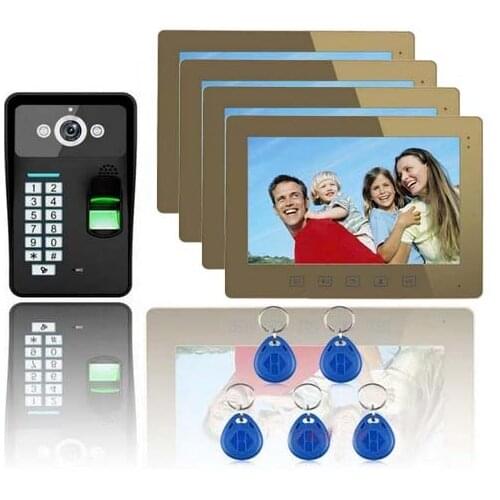 MOUNTAINONE 4*Luxury 10" video door phone+1X1000TVL HD IR camera , Password ,Fingerprint and ID card unlock function, in stock