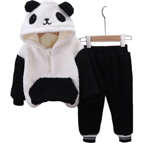 2020 autumn and winter new girl suit plus velvet warm suit 1-4 years old baby cartoon thick hoodie plus pants boy sports suit