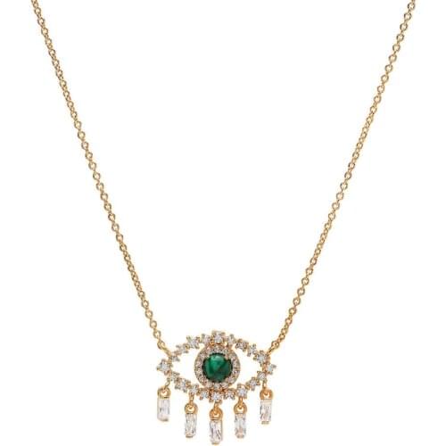 NEW christmas LUCKY evil eye jewelry gold filled AAA baguette cubic zirconia cz green stone fashion classic eye necklace New