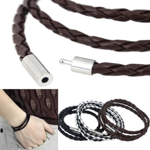 New Fashion Womens Mens Black Leather Interlaced Cuff Bangle Wristband Bracelet Diy Rope Drop Shipping BL-0218