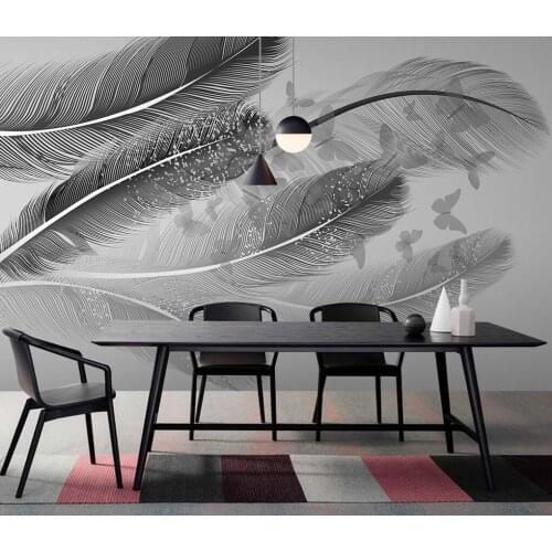 Beibehang Custom wallpaper 3d photo mural papel de parede Nordic style Black and white gray feather butterfly 3d wallpaper