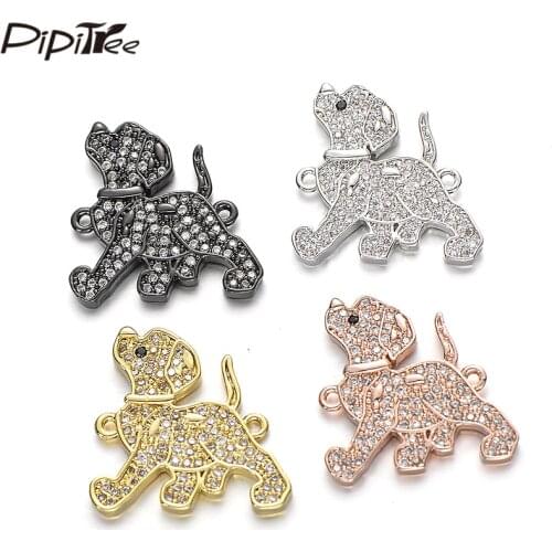 Pipitree Lovely Brass Cubic Zirconia Stone Puppy Dog Charms for Jewelry Making DIY Animal Charms Beads Bracelet Connectors