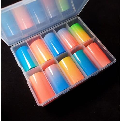1 Box Nails Foil Transfer Sticker Fluorescence Gradient Design Gel Polish Sliders Neon Color Trend DIY Nails Art Decorations