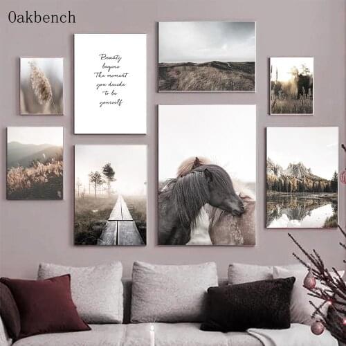 Landscape Canvas Painting Horse Print Mountain Lake Wall Art Posters Plant Hay Poster Nordic Wall Pictures For Living Room Decor