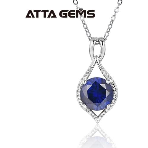 Sapphire Sterling Silver Pendants 5 Carats Created Sapphire Faced Cutting Classic Design for Women Wedding Engagement Jewelry