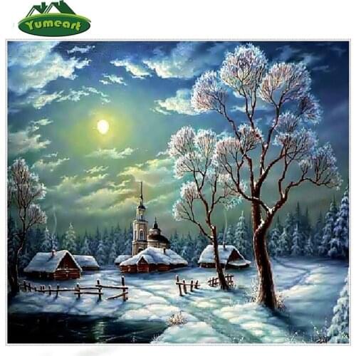 Full laid diamond painting embroidery Christmas snowy Night landscape beads cross stitch kit home wall decoration new year gifts