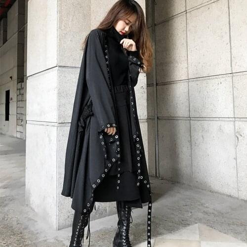 Casual Spring Autumn Cotton Coats female 2020 rivet ribbon chic black thin punk Trench Coats Women Overcoats b166