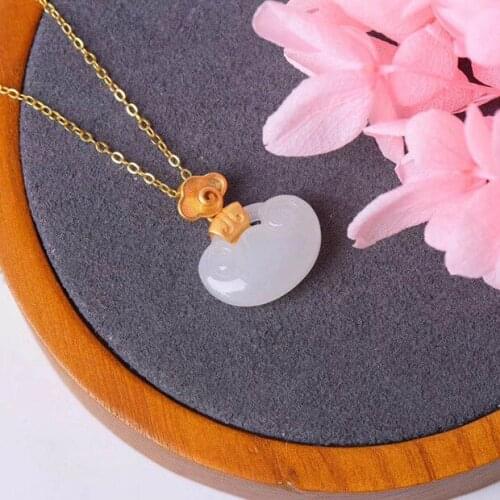 Gilding Craft Xiangyun Buckle Classic Small Ruyi Fashion All-Match S925 Silver Inlaid Hetian White Jade Ruyi Pendant