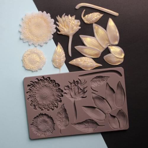 Sunflower & leaves Petals Silicone Mold Fondant Mould Cake Decorating Tool Chocolate Gumpaste Molds, Sugarcraft, Kitchen Gadget