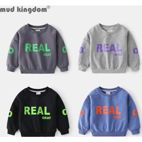 Mudkingdom Boy Girl Sweatshirts Fashion Letter Long Sleeve Loose Fit Pull On Tops Kids Pullover Casual Clothes for Spring Autumn