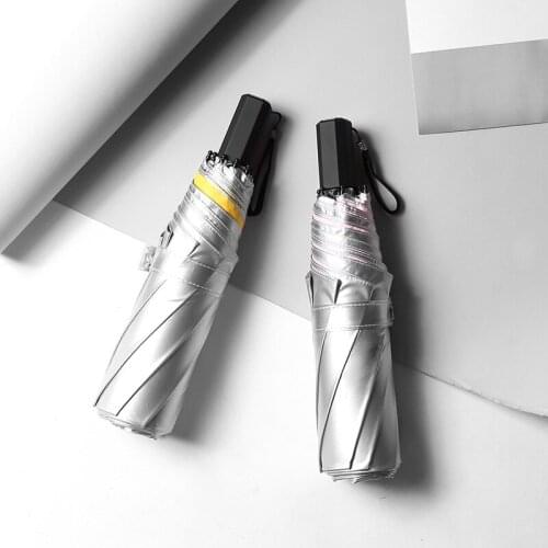 Titanium Silver Glue Tri-Fold Hand Open Umbrella Sun Umbrella Hipster Pocket Dual-Purpose Vinyl Ultra-Light Folding Umbrella
