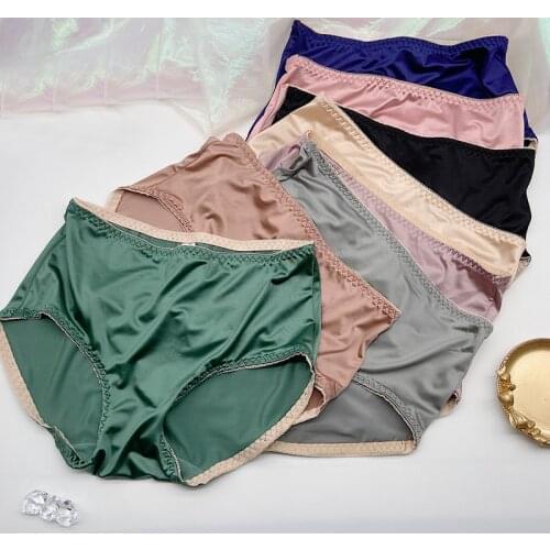 Smooth Satin Women Panties Briefs High Waist Underwear Sexy Lingerie Seamless Large Size Solid Color Underpants Ladies Underwear