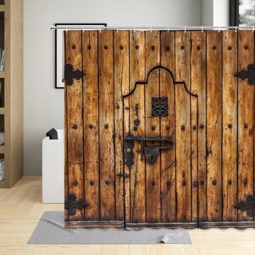 Vintage Wood Grain Shower Curtain Waterproof Bathroom Polyester Fabric Bathtub Curtains With Hooks Retro For Home Decor Screens