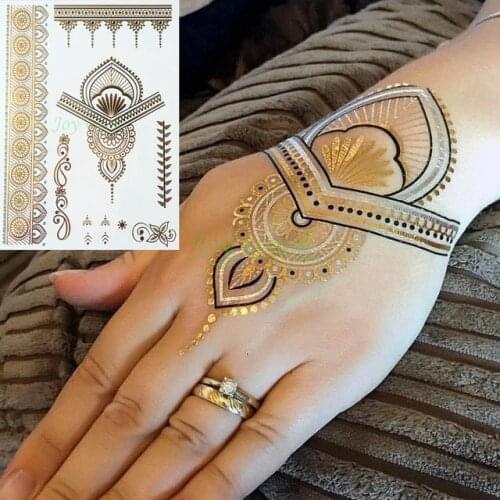 Waterproof Temporary tattoo Sticker gold sliver metallic henna hair tatto flash tatoo fake tattoos for women