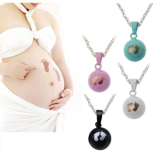 Baby Footprints Brilliant Pregnancy Chime Bola Pendant Harmony Ball Necklace