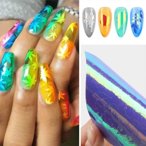 16pcs Maple Leaf Nail Sticker On Nails Holographic 3D Colorful Leaf Design Laser Adhesive Decal Sticker Manicure Nail Art Decal