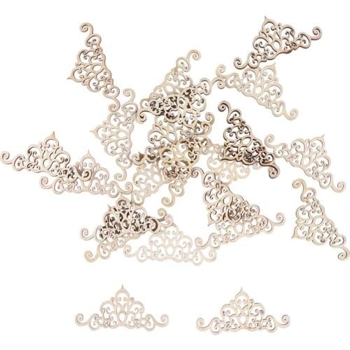 20Pcs DIY Natural Wood Crafts Scrapbook Book Corner Flower Lace Pattern Wooden Ornaments Handmade Album Corners
