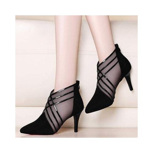 2020Fashion Mesh & Lace Crossed Stripe Women Ladies Casual Pointed Toe High Stilettos Heels Pumps Feminine Mujer Sandals Shoes