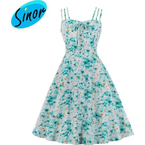 2021 womens summer floral sling French retro print swing dress 2207 party dress