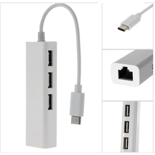 Type-c 3 Port Hub RJ45 Ethernet Network LAN Adapter for Macbook & Chromebook