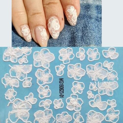 3D Acrylic Engraved Nail Sticker Winter white flower geometric angel shape Water Decals Empaistic Nail Water Slide Decals Z0261