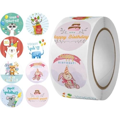 500pcs Cute Animals Happy Birthday Stickers Birthday Gift Decoration Tag Sealing Label Kids toys Gift Scrapbooking Stickers
