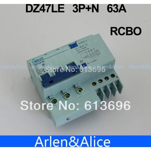 DZ47LE 3P+N 63A 400V~ 50HZ/60HZ Residual current Circuit breaker with over current and Leakage protection RCBO