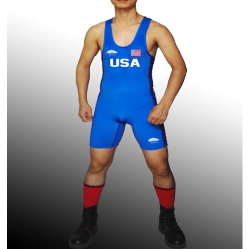 Badiace USA Star Tight Wrestling Singlet Gym Power Weight Lifting Outfit Man Tights One Piece Wrestling Gear can Custom Logo