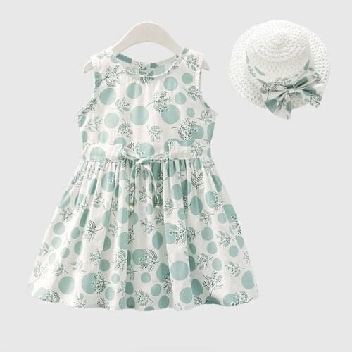 2021 New Fashion Baby Girl Dresses Princess clothing Cute 2pcs set Party Cotton Flower Children Hat Sleeveless Sweet
