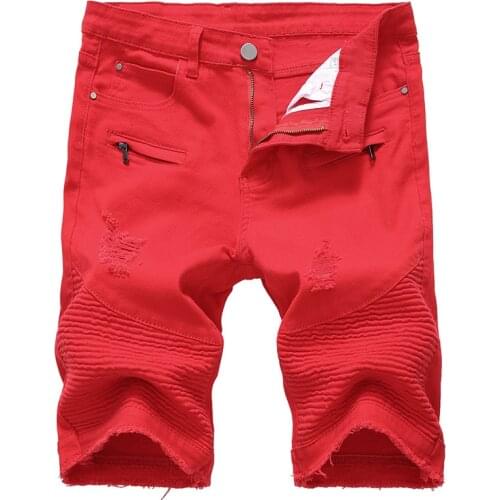 New 2019 Summer Denim Shorts Men Fashion High Street Elastic Casual Jeans White Red Big size Male Cotton Brand Clothing