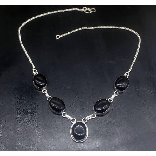 Gemstonefactory Jewelry Big Promotion 925 Silver Awesome Fashion Unique Black Onyx Women Chain Necklace 46cm 202101371