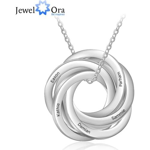 Personalized Intertwined Circles Engraved Necklace Customized 5 Family Names Stainless Steel Pendants for Women Girls (NE103285)