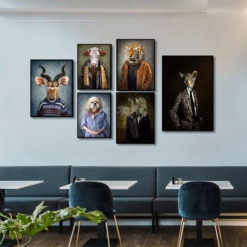 Funny Animal Head Portrait Painting Canvas Prints And Posters Abstract Figure Wall Art Picture For Living Room Decoration