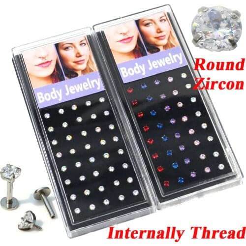 80pieces Fashion Round Circle Cubic Zircon Stone Crystal Labret Stud Lips Piercing Rings Jewelry Ear Helix Tragus Cartilage