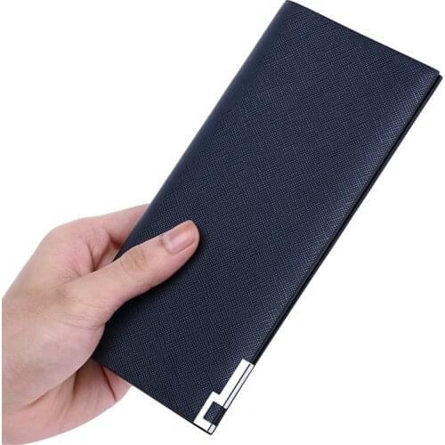 Luxury Long Wallet Men Ultrathin 100% Leather Card Holder Bifold Slim Money Clip clutch bag male Purse Minimalist