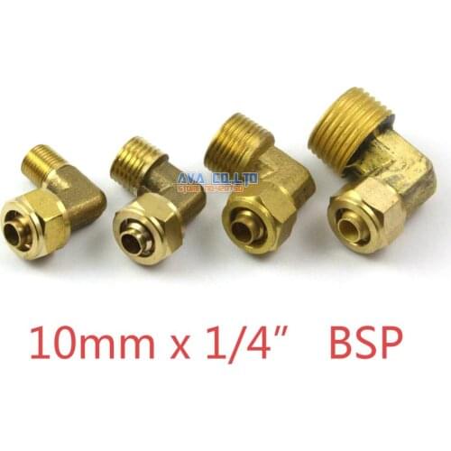 5 Pieces 10mm x 1/4" BSP Brass Elbow Pneumatic Pipe Hose Quick Coupler Connector Coupling Fitting