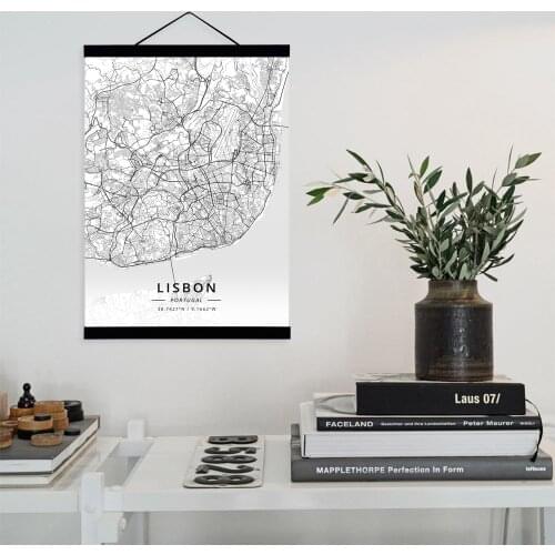 Lisbon, Portugal City Map Wooden Framed Canvas Painting Home Decor Wall Art Print Pictures Poster Hanger