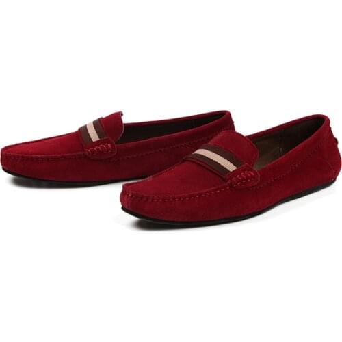 Wine Red Fashion Suede Leather Slip On Loafers Driving Men Cars Shoes