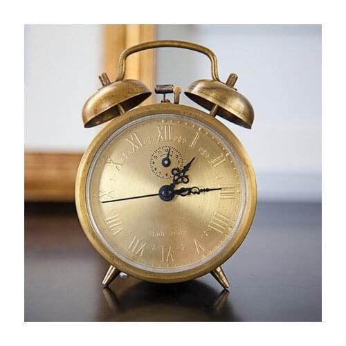 Copper Clockwork Metal Machinery Alarm Clock 3 Inches Metal Double Bell European Retro High-end Classic Mechanical Service